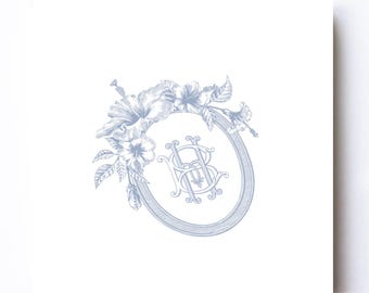 Custom Hibiscus Monogram Logo: Tropical Wedding Crest Logo (Digital Download)