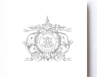 Vintage Elephant Logo: Elegant Framed MA-AM Design (Instant Download)