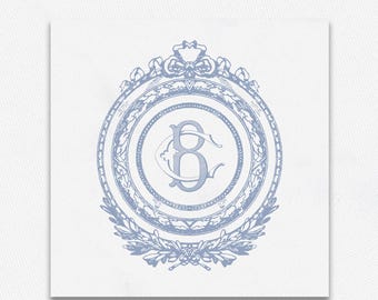Vintage Wedding Monogram Logo: Elegant Framed BC CB Initials (Digital Download)