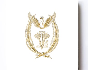 Personalized Swan Monogram Frame: Royal Wedding Logo Design (Instant Download)