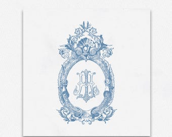 Vintage Wedding Monogram Logo: LH HL Initial Frame (Digital Download)