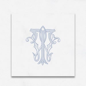 May include: A light blue monogram design featuring the intertwined letters "T" and "N" in an elegant, ornate style. The design is centered on a white background, with decorative flourishes and a classic, vintage aesthetic.