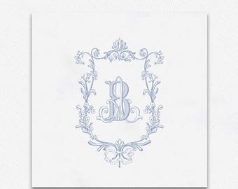 Vintage Hochzeit Monogramm Wappen, Blumen Rahmen, BA -AB Monogramm, eleganter Rahmen, Vintage Rahmen, antikes Monogramm, Rosenrahmen, Instant Download