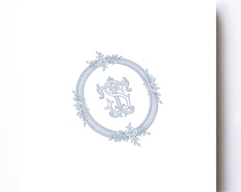 Marco de boda floral vintage con escudo: iniciales TS-ST (descarga digital)