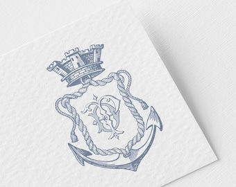 Grand Nautical Monogram Design : Vintage Marine & Luxury Anchor Crest Logo (Digital Download)