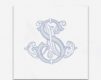 Monograma de boda SN-NS: Iniciales entrelazadas y ornamentadas (Descarga digital)