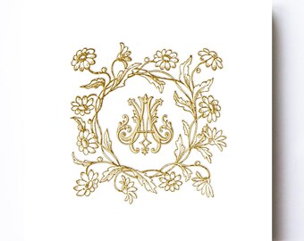 Vintage Wedding Monogram Crest: Daisy Flower Frame Logo (Digital Download)