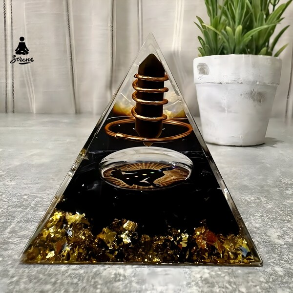 Natural Crystal Orgonite Pyramid Grade A++ Handmade Copper Spiral Tiger Eye Orgone Healing Crystals EMF Protection Home Decor Chakra