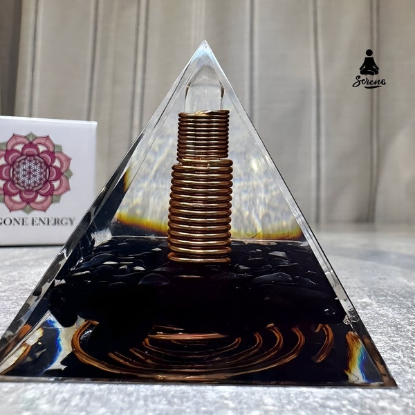 Crystal Orgonite Pyramid - Handmade Spiral Copper Orgone Grade A+ Natural Healing Crystals EMF Protection Reiki Chakra Meditation Home Decor