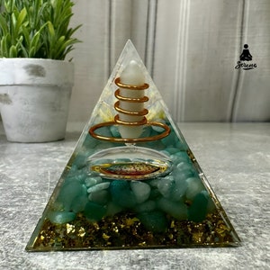 Natural Crystal Orgonite Pyramid - Handmade Orgone Pyramide Green Dongling Jade Copper Spiral Grade A++ Healing
