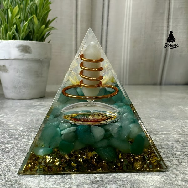 Natural Crystal Orgonite Pyramid - Handmade Orgone Pyramide Green Dongling Jade Copper Spiral Grade A++ Healing