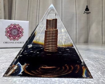 Crystal Orgonite Pyramid - Handmade Spiral Copper Orgone Grade A+ Natural Healing Crystals EMF Protection Reiki Chakra Meditation Home Decor