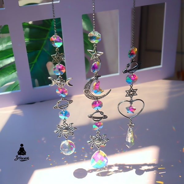 Suncatcher Crystals - Window Crystal Rainbow Chaser Prism Handmade Sun Catcher Hanging Ornament Boho Decor Ideal Gift for Lunar Lovers