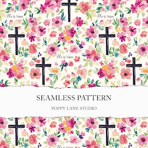 padrão sem emenda Ele ressuscitou, papel digital sem emenda da Páscoa, Jesus sem emenda, fundo de cruz cristã, estampa de cruz floral, design têxtil