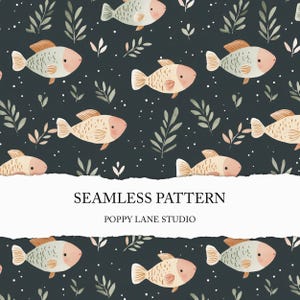 cute fish background, seamless fish pattern, modern fish pattern, fish seamless file, cute boho pattern, marine background, green fish print