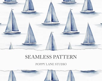 sailboat seamless pattern, boat background, nautical seamless file, ship printable, nautical fabric design, maritime pattern, seamless boat