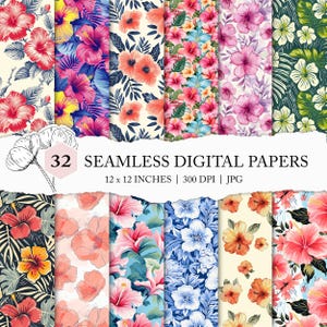 hibiscus digital paper, seamless hibiscus pattern, hibiscus background, tropical flower pattern, hibiscus scrapbook paper, commercial use