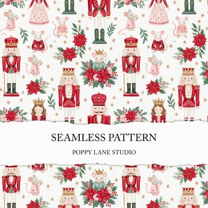 seamless nutcracker ballet pattern, red Christmas background, nostalgic red Xmas print, festive seamless, red green nutcracker digital file