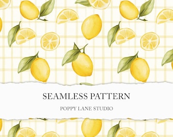 seamless lemon pattern, yellow lemon slice background, Mediterranean digital pattern file, summer craft paper, yellow fruit scrapbook paper