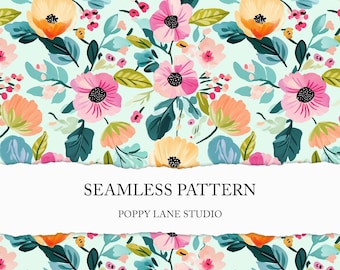 colourful mod floral background, colourful floral seamless pattern, seamless spring, preppy flower digital paper, summer floral scrapbook