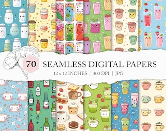 cute kawaii bubble tea pattern, kawaii boba digital paper, chibi kawaii drinks, Japanese Kawaii coffee background, cute drink scrapbook file