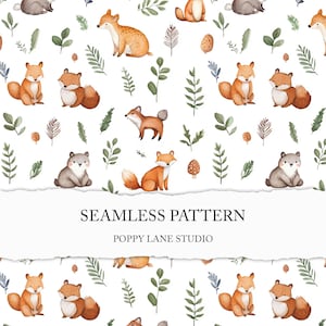 Fondo de animales del bosque, patrón sin costuras de animales del bosque, sin costuras para niños, papel digital de animales del bosque, tela personalizada de animales del bosque