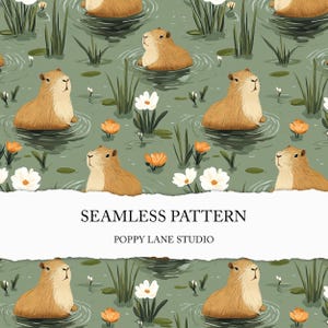 Capybara nahtloses Muster, grüner Capybara-Hintergrund, Capybara-Sammelpapier, nahtlose Capybara-Datei, Tierdruck, niedliches Capybara-Muster