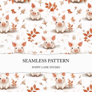 seamless pig pattern, baby pig background, fall piglet seamless, watercolor piglet printable paper, farm animal custom fabric, fall seamless