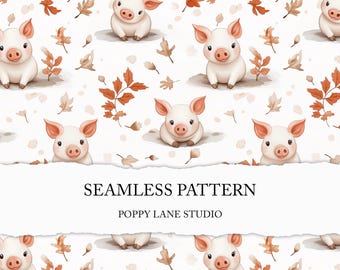 seamless pig pattern, baby pig background, fall piglet seamless, watercolor piglet printable paper, farm animal custom fabric, fall seamless
