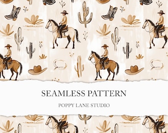 western seamless pattern, brown cowboy digital paper, seamless rodeo background, custom western fabric, neutral colour horse riding design