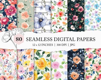 watercolour floral seamless pattern, assorted watercolour flower seamless files, seamless scrapbook paper, summer flower pattern, DIY crafts