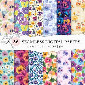 Patrón sin costuras de pensamientos, papel digital violeta, papel para álbum de recortes con pensamientos variados, archivos de pensamientos sin costuras, tela violeta personalizada, JPEG para uso comercial