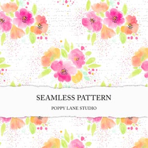 preppy pink floral pattern, seamless watercolour flower print, spring floral seamless pattern, neon flower background, colourful floral file