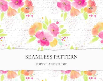 preppy pink floral pattern, seamless watercolour flower print, spring floral seamless pattern, neon flower background, colourful floral file