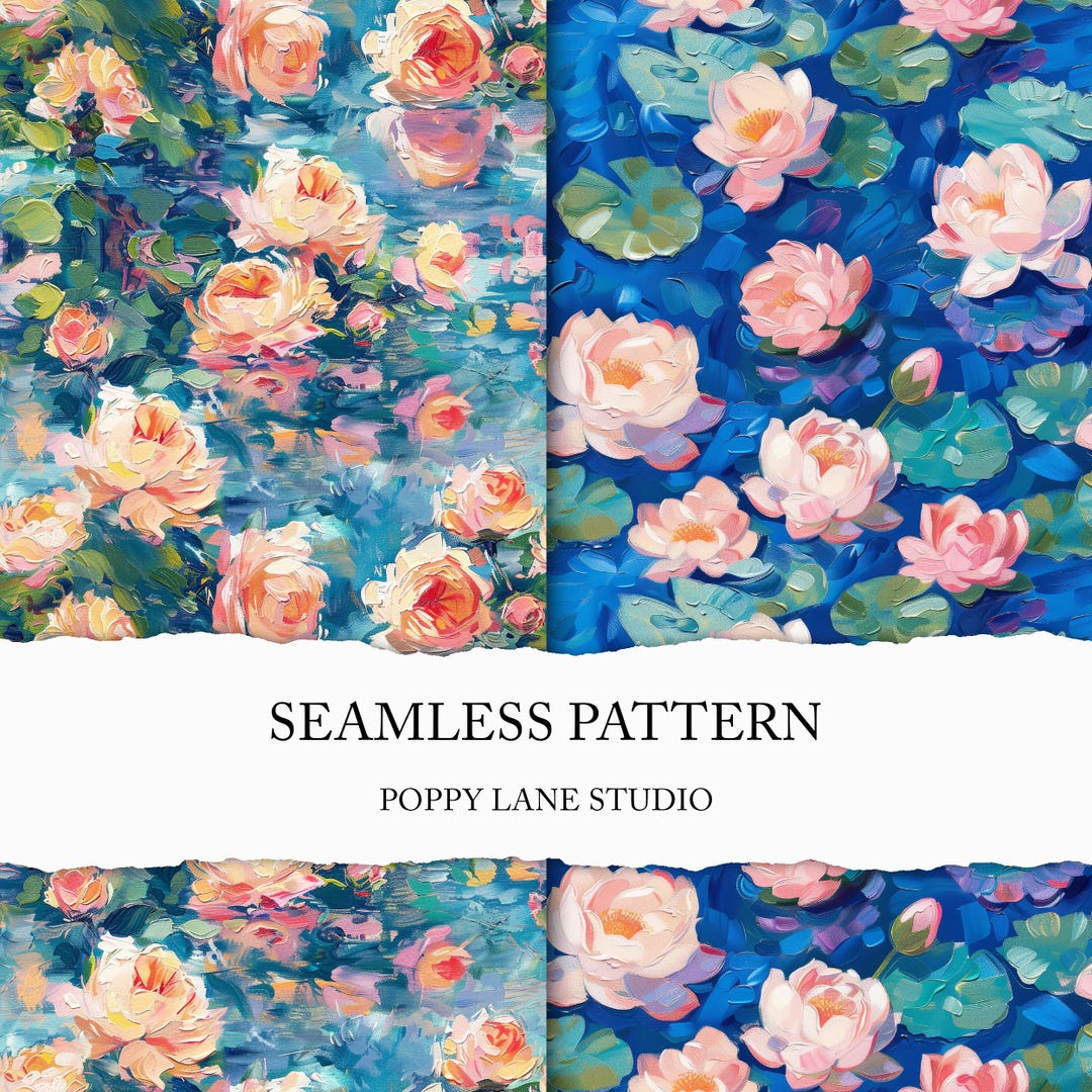 Seamless Claude Monet Water Lily Pattern, Water Lily Digital Paper ...