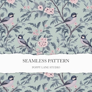 blue chinoiserie seamless pattern, chinoiserie background, floral bird pattern, botanical print, chinoiserie digital paper, commercial use