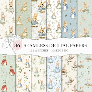 seamless bunny pattern, cottagecore seamless animal background, storybook printable paper, cottagecore rabbit digital paper, kids seamless