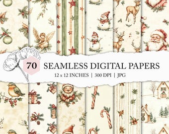 vintage Christmas digital paper, old fashioned Christmas background, vintage Christmas seamless pattern, shabby chic Christmas printable