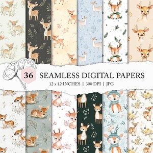 baby deer seamless pattern, cute fawn background, children&#39;s seamless, cute deer printable paper, kids fabric pattern, woodland animal paper