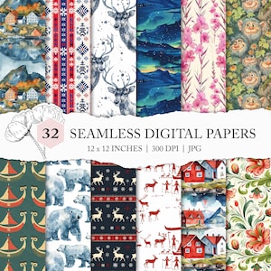 Modèle sans couture de Norvège, papier numérique scandinave, arrière-plan norvégien, papier de scrapbooking Norvège sans couture, motif de surface scandinave