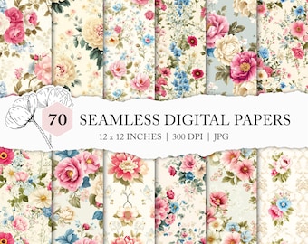 shabby chic floral digital paper, vintage flower seamless pattern, seamless floral background, farmhouse flower fabric print, cottagecore