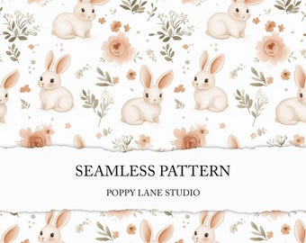 cream bunny seamless pattern, cute Easter bunny background, seamless rabbit, spring bunny digital paper, kids seamless, Easter fabric design