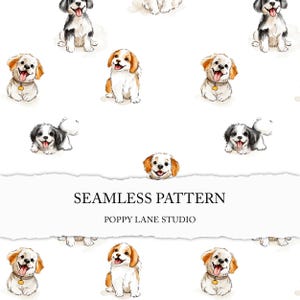 watercolour dog pattern, cute doggie print, puppy background, watercolour dog printable paper, cute dog scrapbook paper, dog seamless JPEG