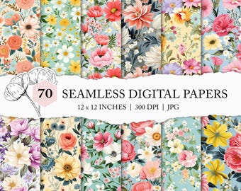 vibrant floral seamless pattern, spring flower digital paper, preppy floral background, bright flower seamless file, vibrant summer florals