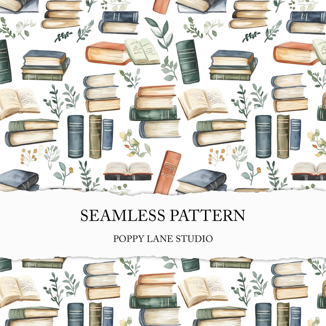 Seamless Book Pattern, Reading Background, Watercolour Book Surface ...
