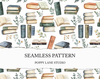 seamless book pattern, reading background, watercolour book surface pattern, book seamless, bibliophile printable paper, custom fabric JPEG