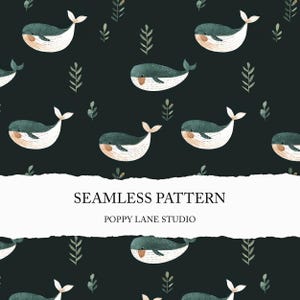 modern whale digital paper, green whale seamless pattern, minimalistic whale background, cute whale surface pattern, whale seamless file