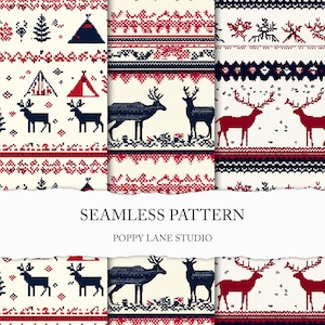 Modèle sans couture d'art folklorique sami, motif renne tricoté sans couture, fond norvégien, fichier sans couture de renne, papier de scrapbooking scandinave