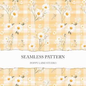 gelb karierter Gänseblümchen Hintergrund, Gänseblümchen Muster, Gänseblümchen Gänseblümchen nahtlose Datei, Sommer-Stoffdruck, Wildblumen-Sammelalbum, JPEG