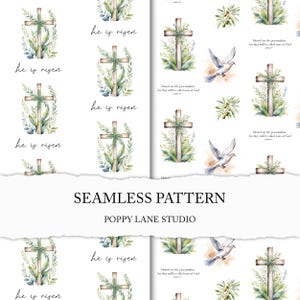 Easter seamless pattern, He Is Risen, Christian holiday, Christian cross digital paper, Jesus seamless file, Bible scrapbook, Easter paper